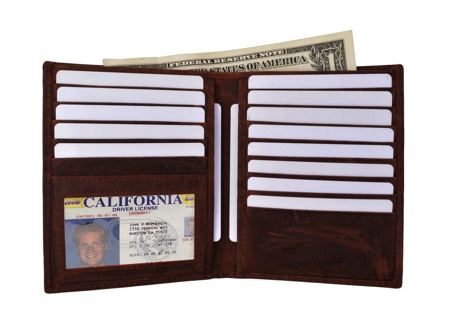 Hunter Brown RFID Blocking Genuine Leather Bifold Hipster Wallet