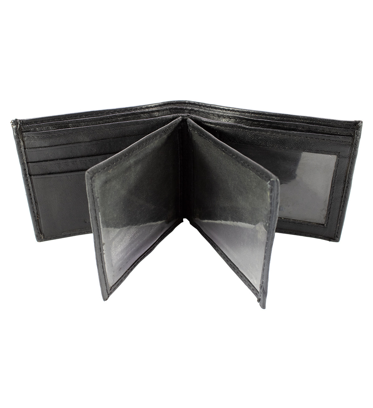 RFID Blocking Black Genuine Leather Men's Bifold Wallet Double Flap Holder
