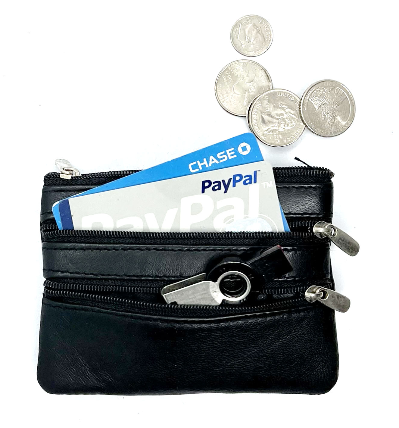 Genuine Leather Coin Purse ID Credit Card Holder Keychain Key Ring