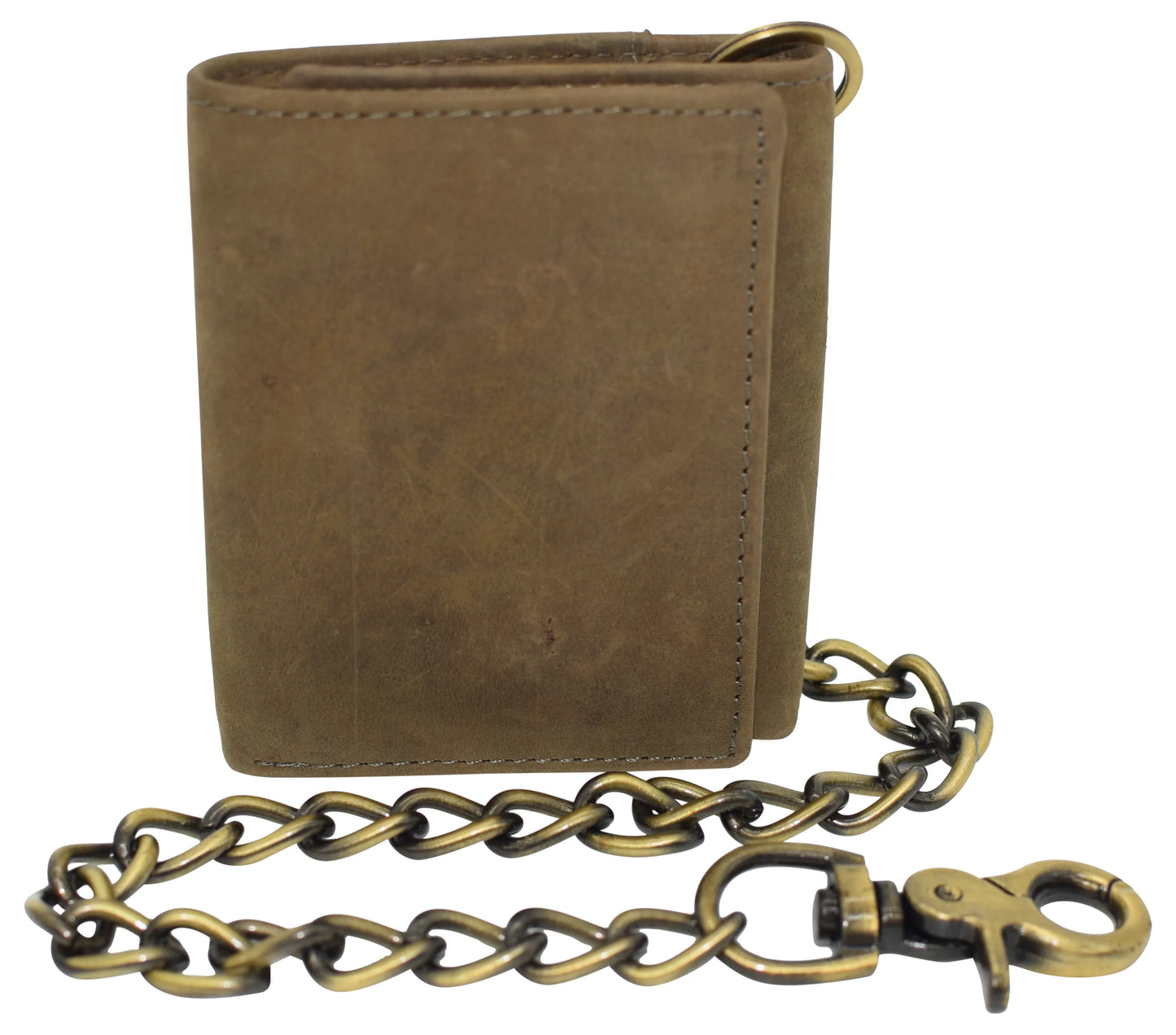 Men's Vintage Leather Biker Trifold Wallet Long Chain Trucker Motorcyclist