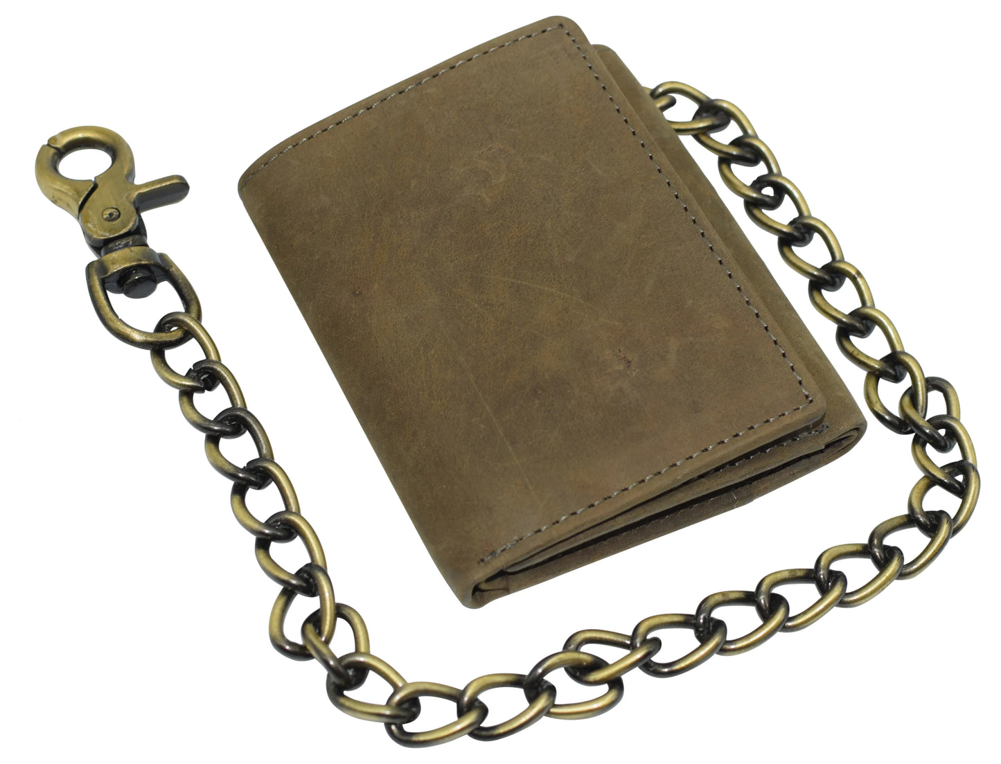 Men's Vintage Leather Biker Trifold Wallet Long Chain Trucker Motorcyclist