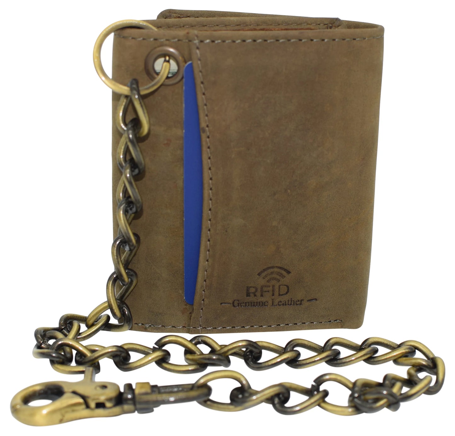 Men's Vintage Leather Biker Trifold Wallet Long Chain Trucker Motorcyclist