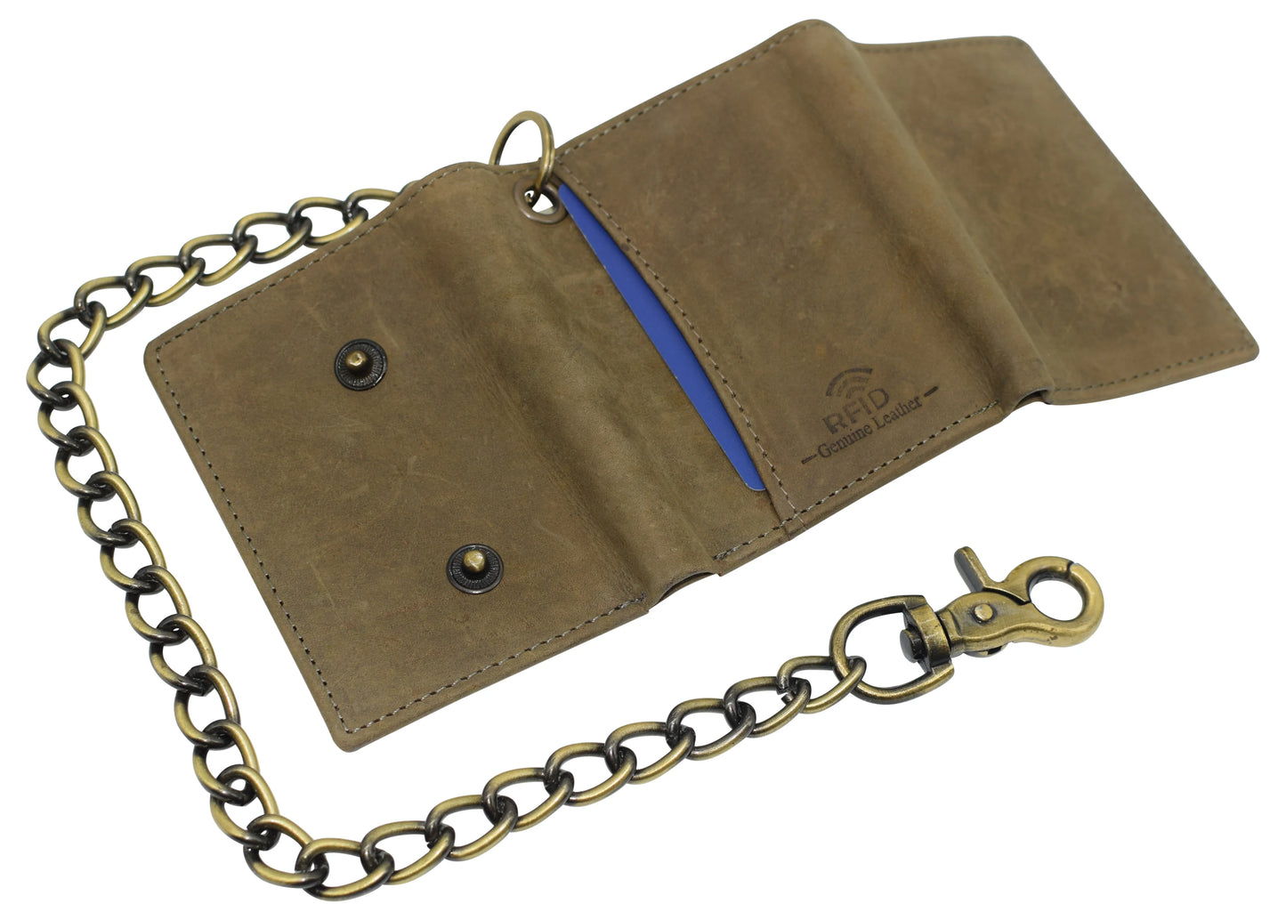 Men's Vintage Leather Biker Trifold Wallet Long Chain Trucker Motorcyclist