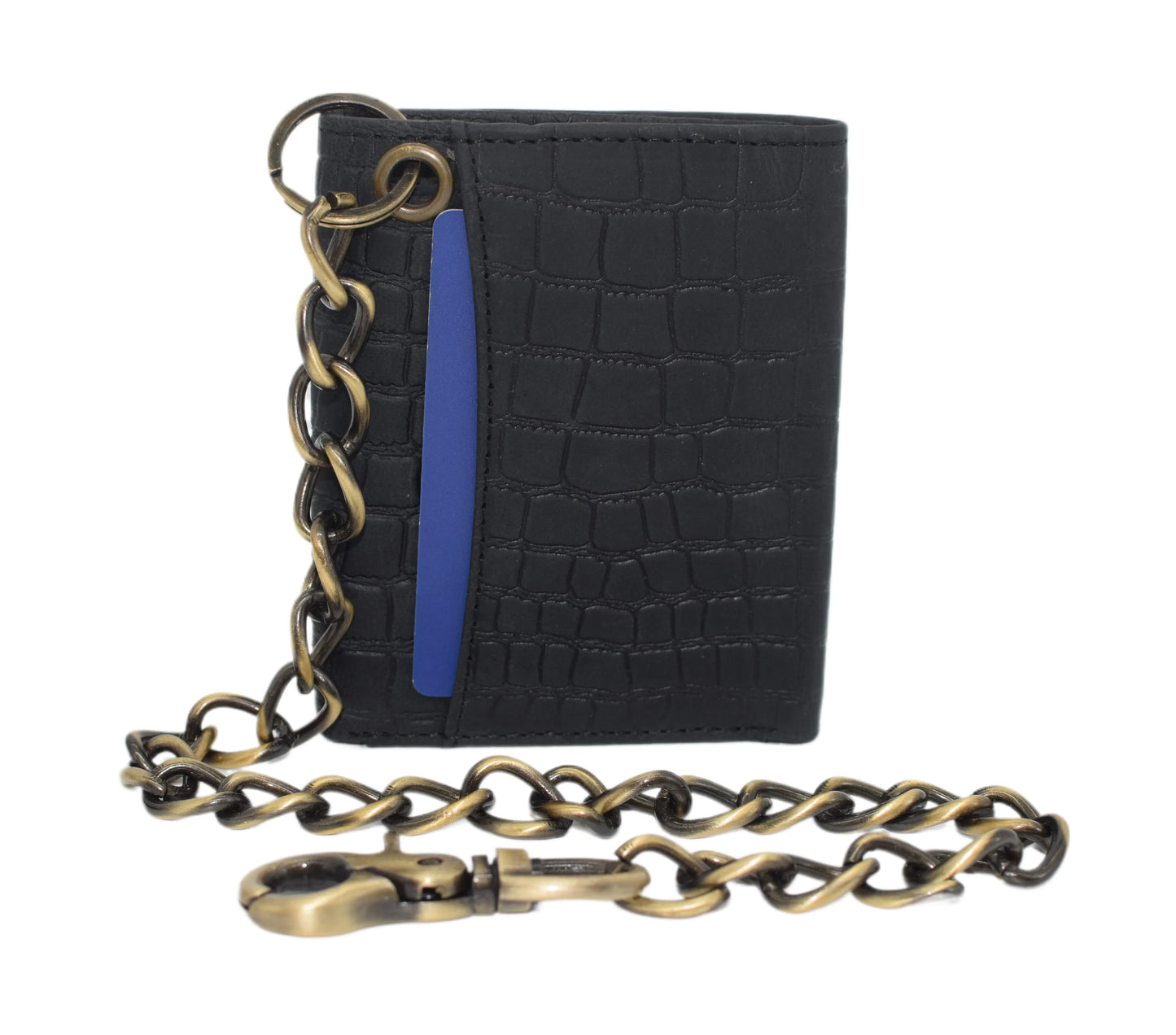 Men's Vintage Leather Biker Trifold Wallet Long Chain Trucker Motorcyclist