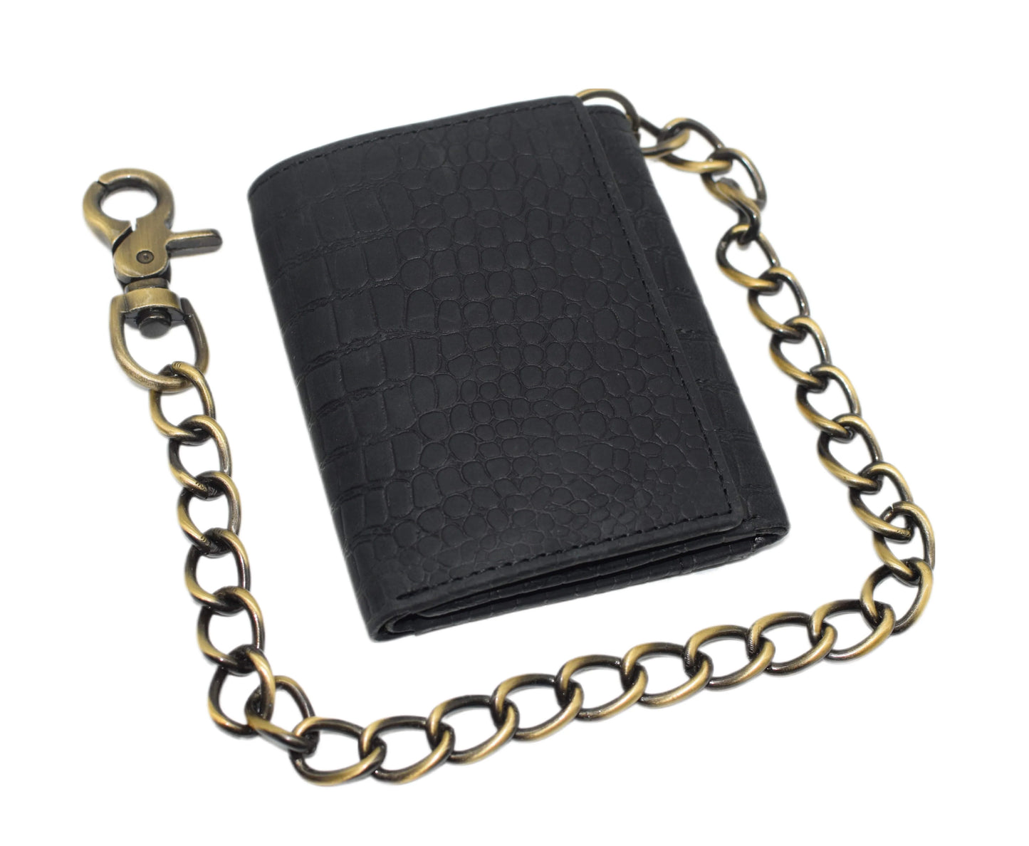 Men's Vintage Leather Biker Trifold Wallet Long Chain Trucker Motorcyclist