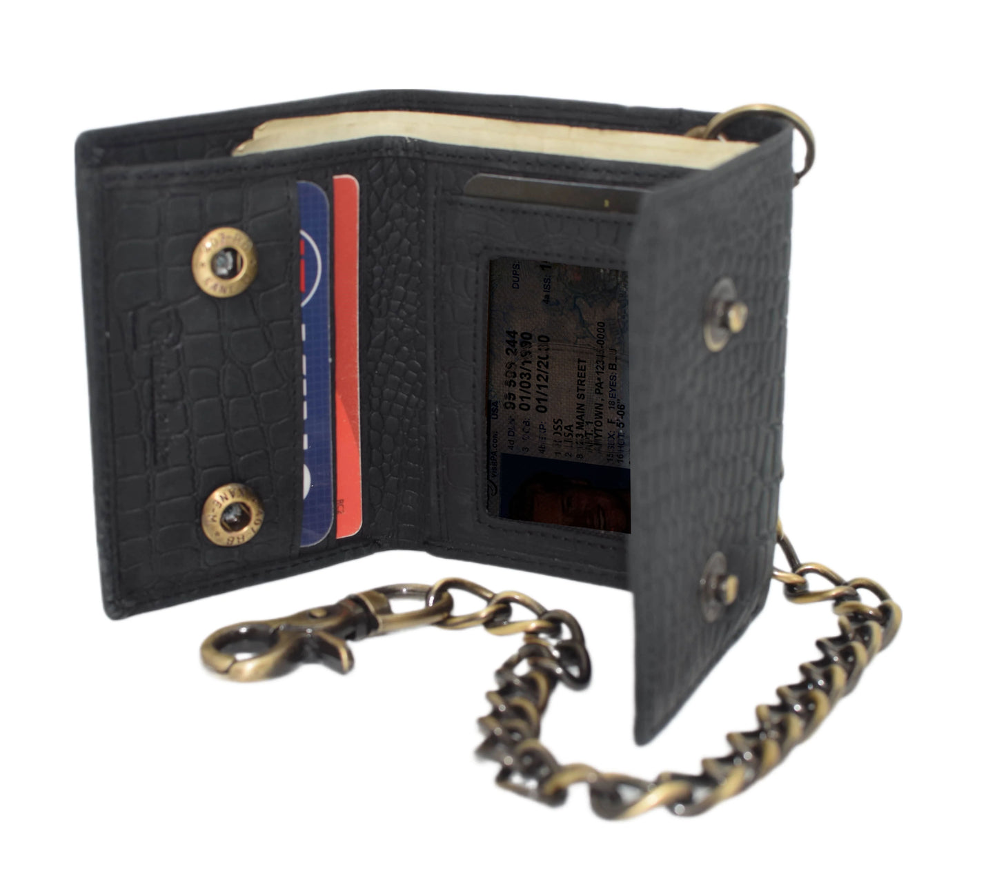 Men's Vintage Leather Biker Trifold Wallet Long Chain Trucker Motorcyclist