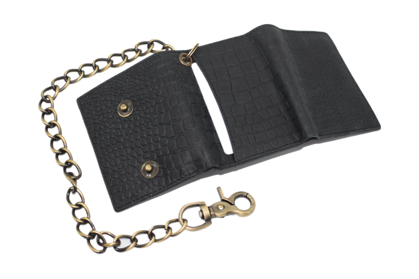 Men's Vintage Leather Biker Trifold Wallet Long Chain Trucker Motorcyclist