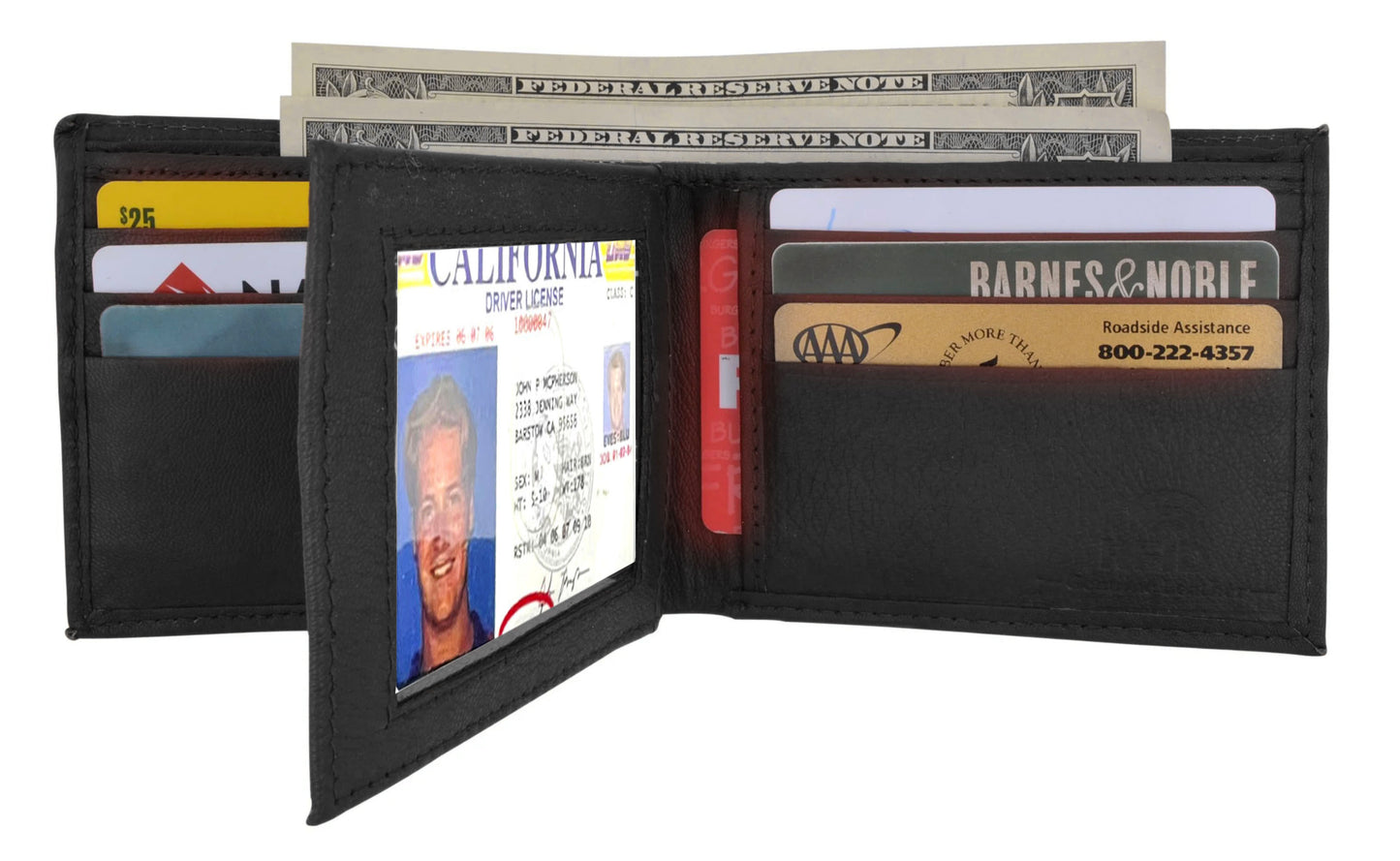 RFID Blocking Men's Genuine Cowhide Leather Premium Bifold Wallet Center Flap ID Card Holder