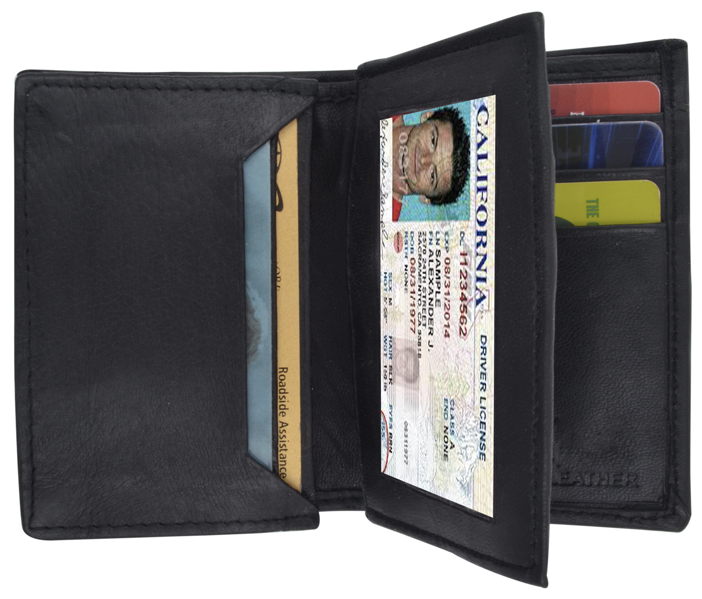 RFID Blocking Men's Genuine Leather ID Bifold Card Holder Center Flap Multi-Card Wallet