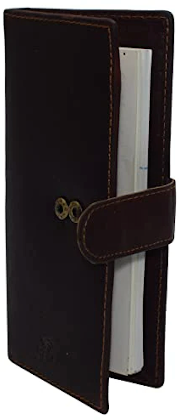 Hunter Brown RFID Blocking Genuine Leather Checkbook Wallet Strap Closed