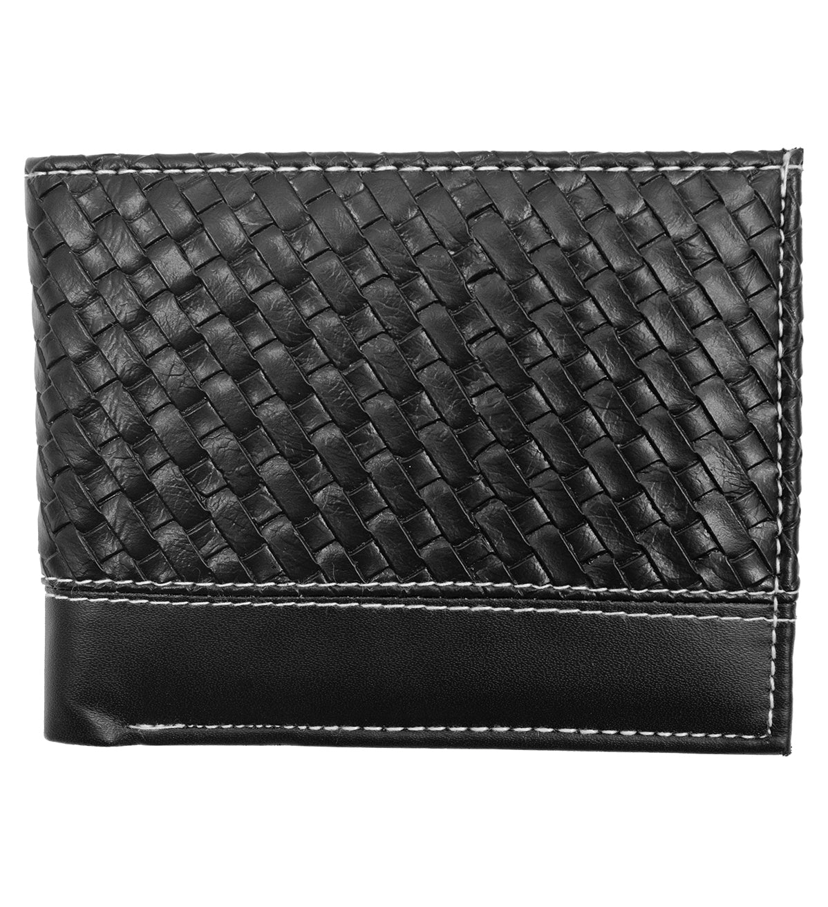 Black Woven Pattern Vegan Leather Men's Bifold Wallet Double Flap Holder