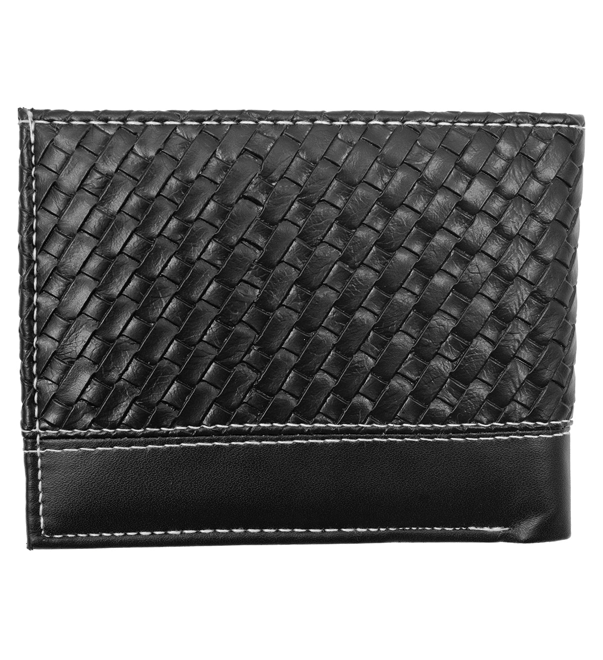 Black Woven Pattern Vegan Leather Men's Bifold Wallet Double Flap Holder