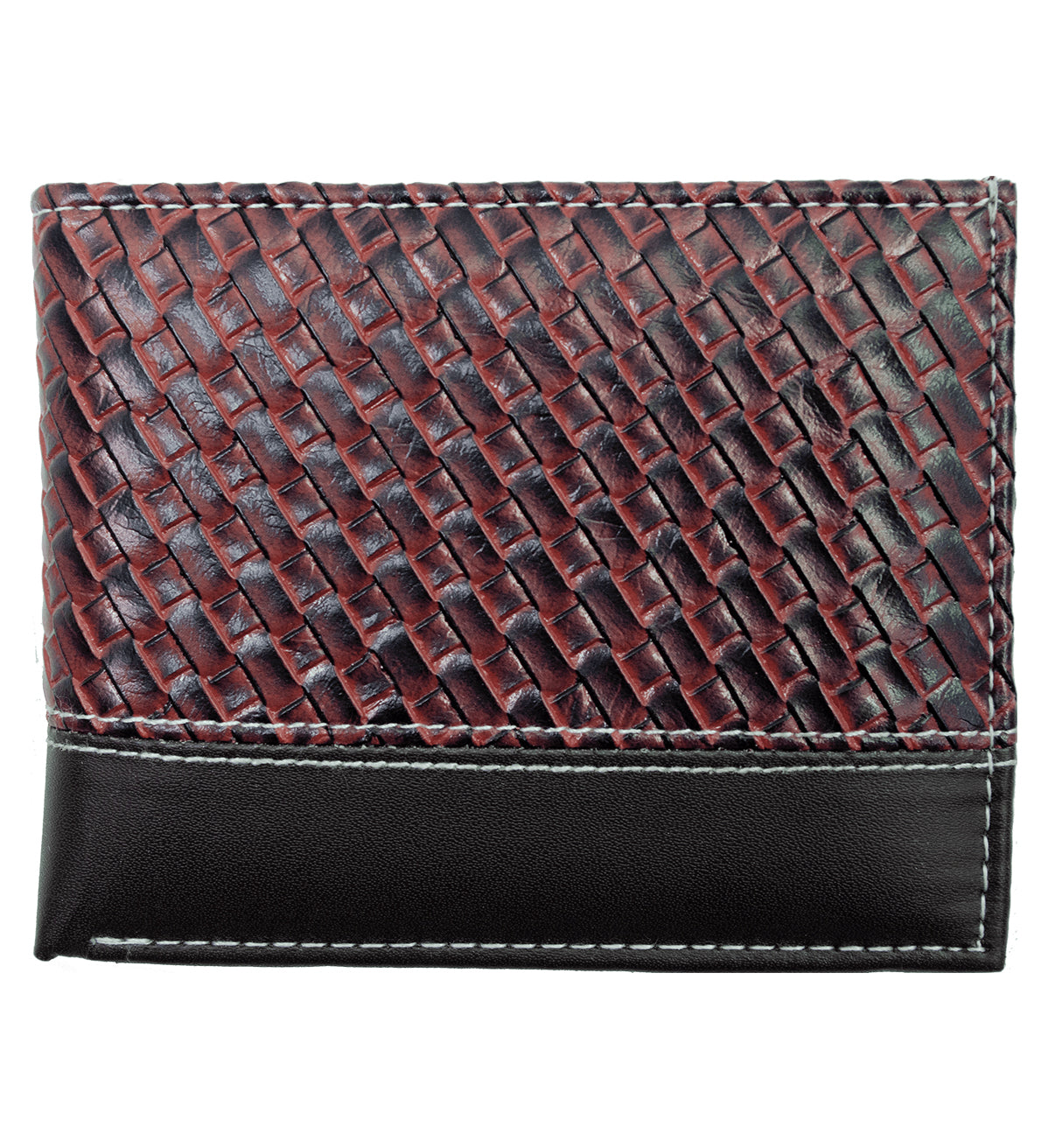 Black Woven Pattern Vegan Leather Men's Bifold Wallet Double Flap Holder
