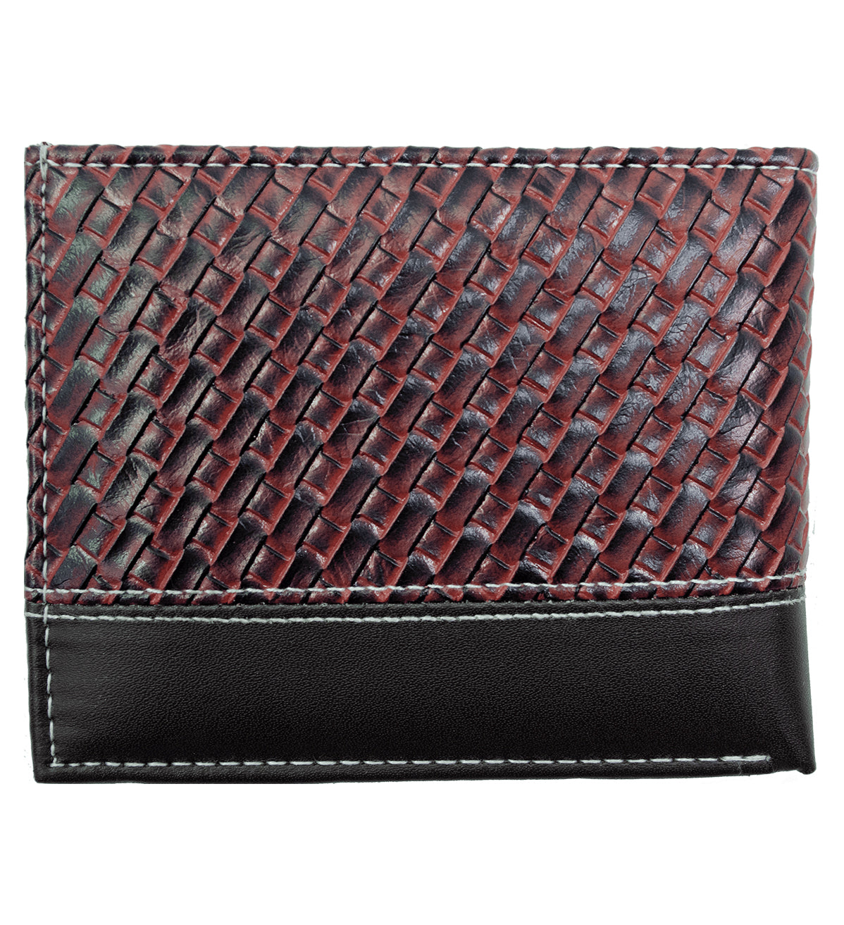 Black Woven Pattern Vegan Leather Men's Bifold Wallet Double Flap Holder