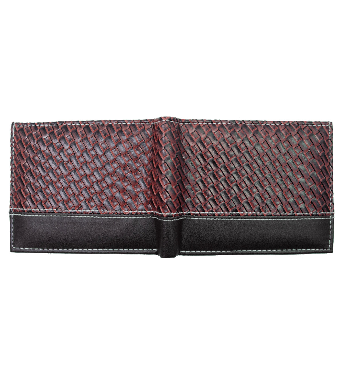 Black Woven Pattern Vegan Leather Men's Bifold Wallet Double Flap Holder