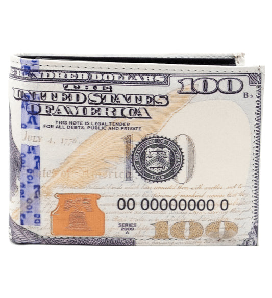 US $100 Dollar Leather Men's Bifold Wallet Double Flap Holder