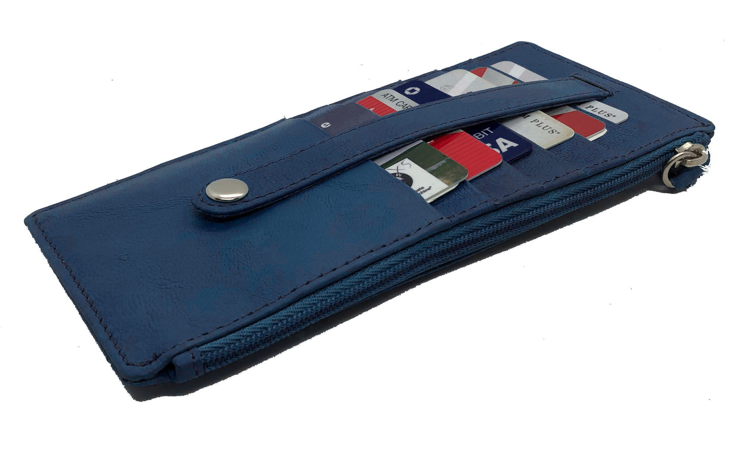 Genuine Leather Thin Vertical Stacker Women's Wallet Card Case with ID