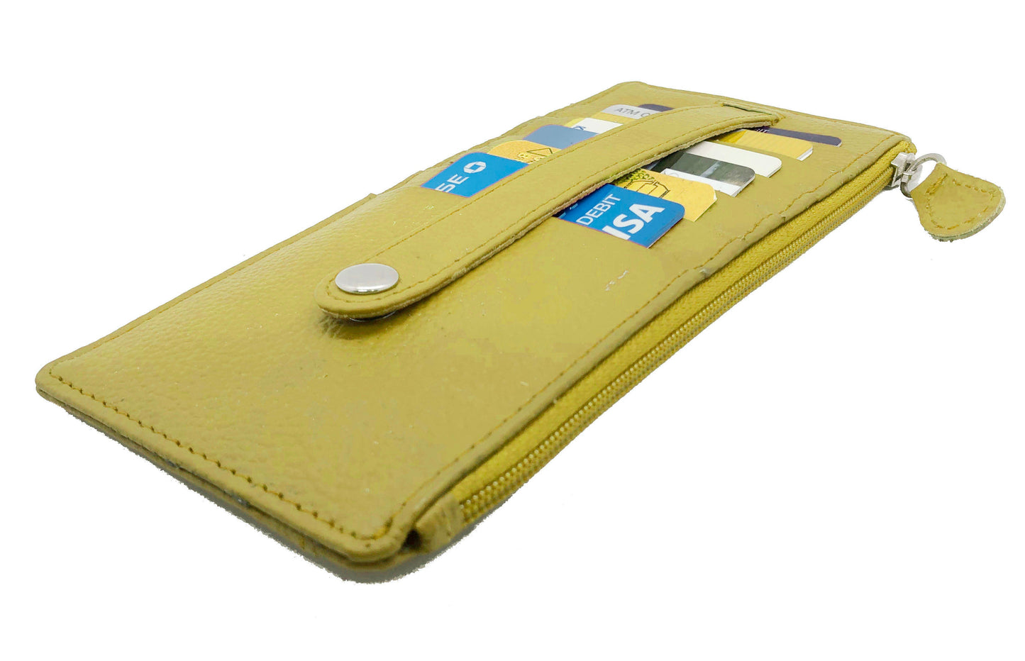 Genuine Leather Thin Vertical Stacker Women's Wallet Card Case with ID