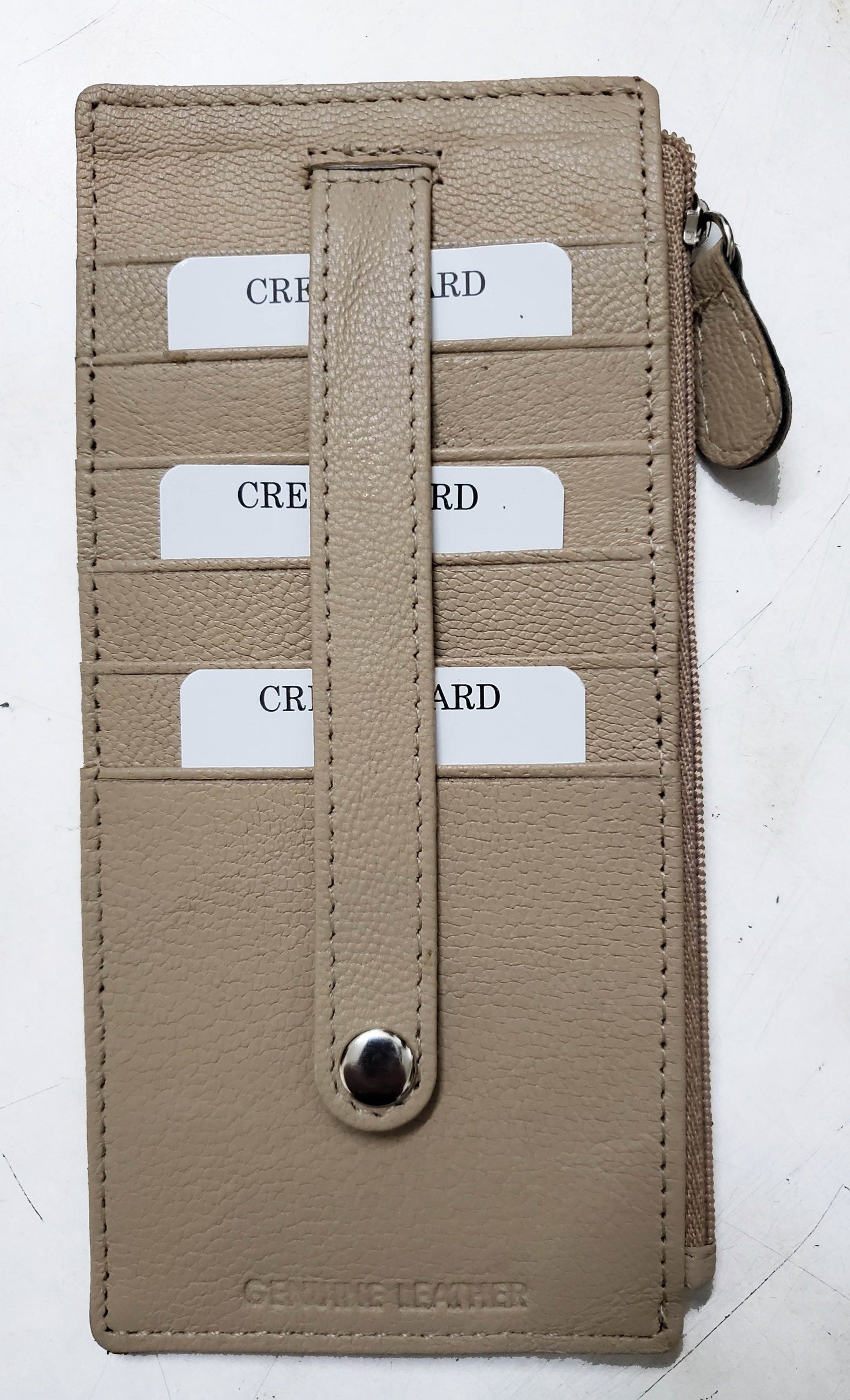 Genuine Leather Thin Vertical Stacker Women's Wallet Card Case with ID