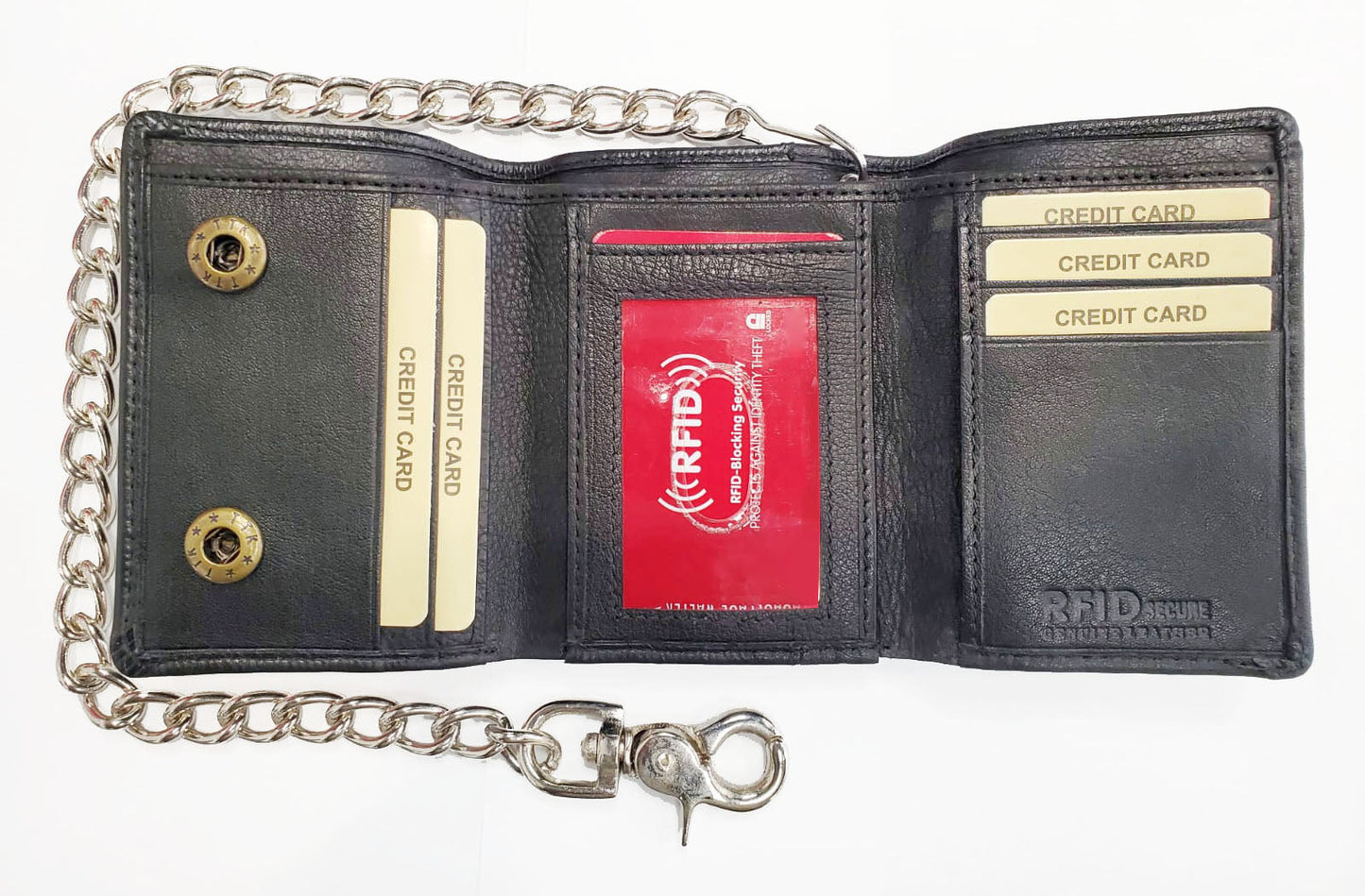 Men's Vintage Leather Biker Trifold Wallet Long Chain Trucker Motorcyclist