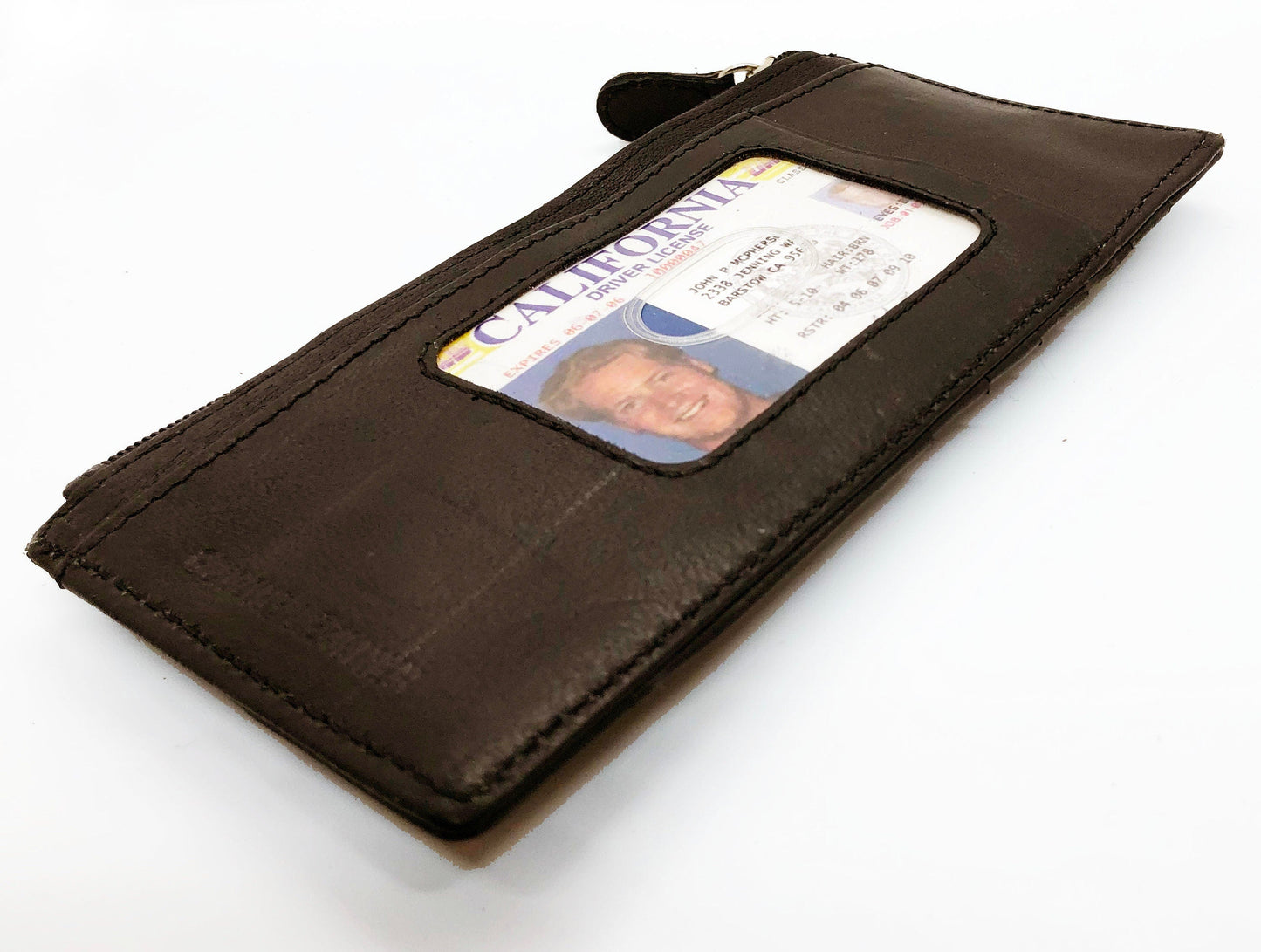 Genuine Leather Thin Vertical Stacker Women's Wallet Card Case with ID