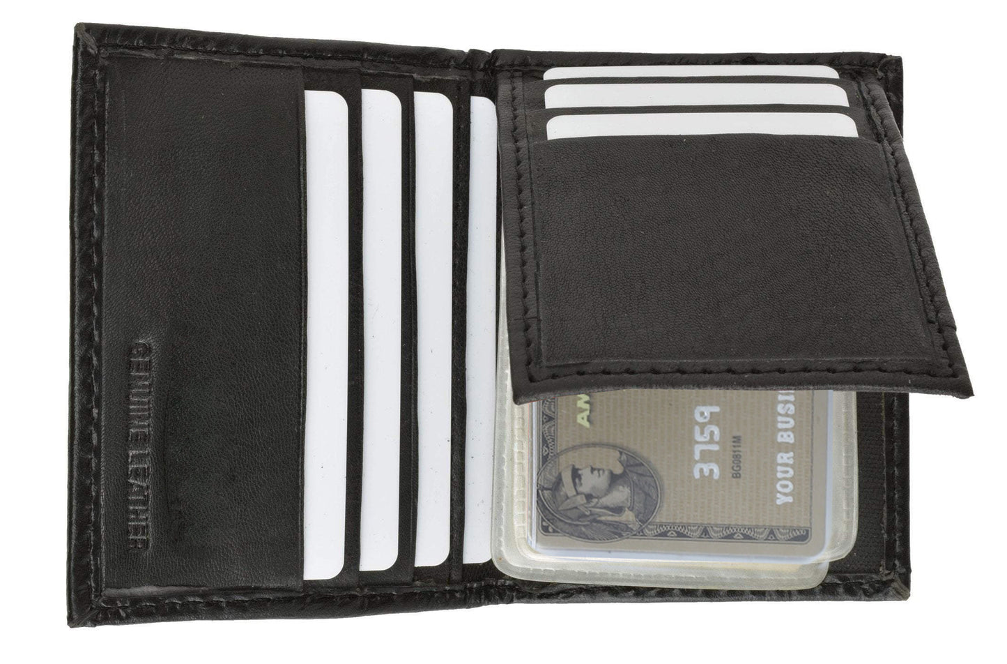 Genuine Leather ID Window Credit Card Thin Billfold Bifold Wallet with Clear Card Sleeves