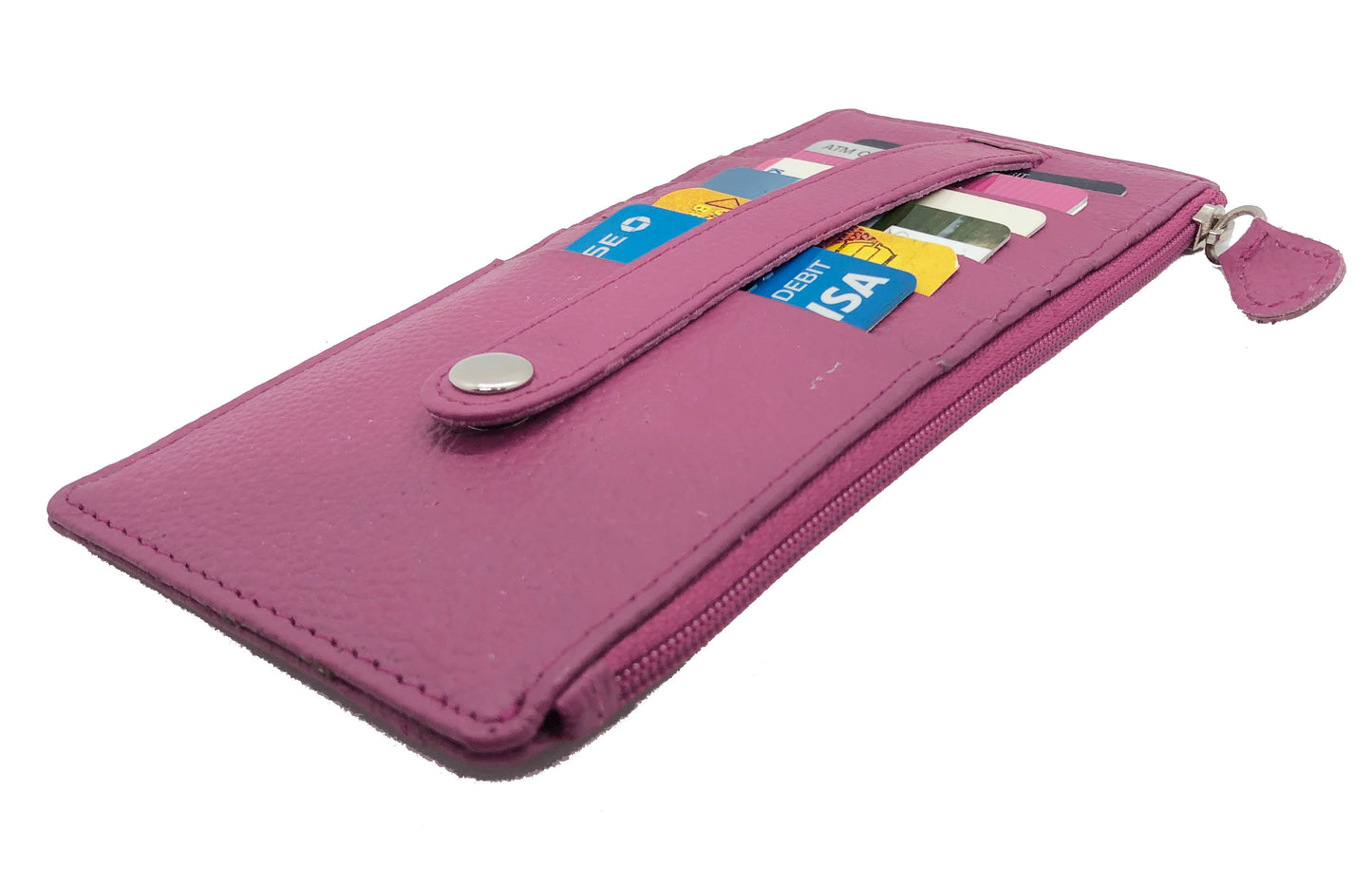 RFID Blocking Leather Women's Stacker Wallet Card Case ID Window Zip Pocket