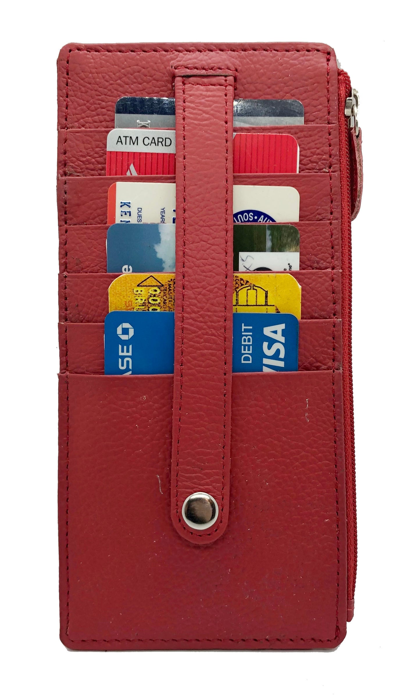 RFID Blocking Leather Women's Stacker Wallet Card Case ID Window Zip Pocket