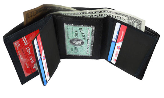 RFID Blocking Genuine Leather Men's Trifold Wallet Credit Card Holder ID Window Center Flap