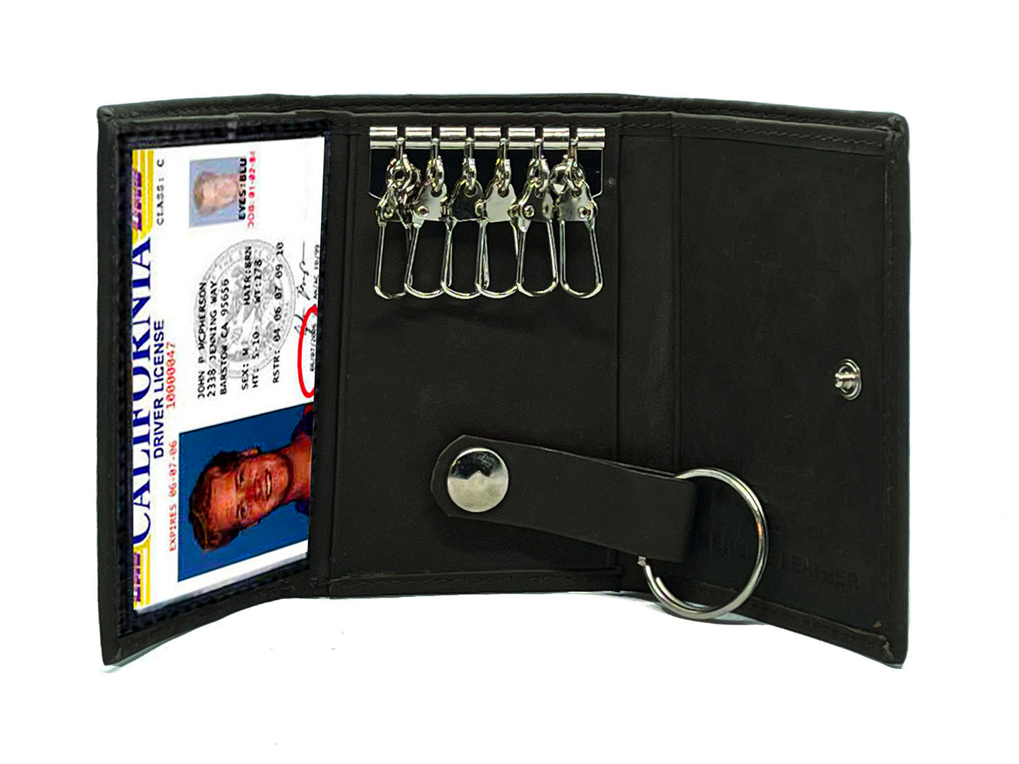Genuine Cowhide Leather Men's Keychain Case Key Ring Card Holder Wallet