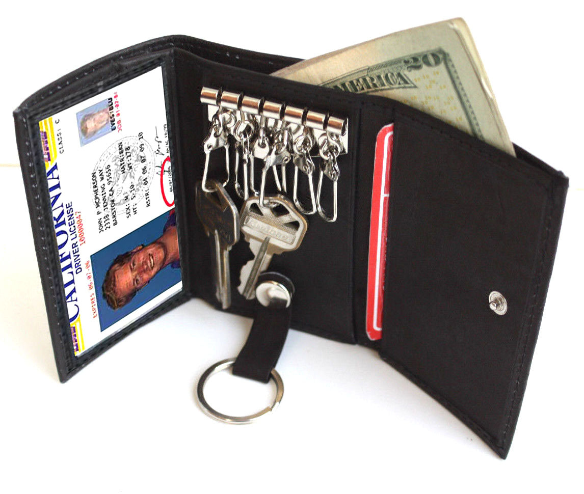 Genuine Cowhide Leather Men's Keychain Case Key Ring Card Holder Wallet