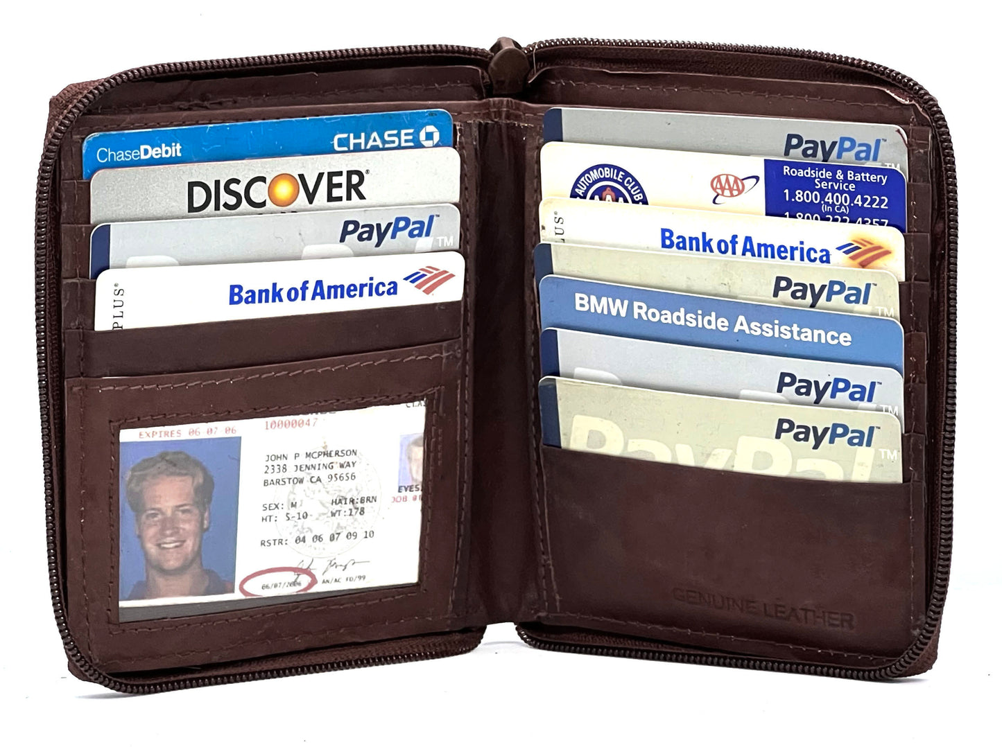 RFID Blocking Leather Zip-Around Credit Card Holder Men's Bifold Hipster Wallet