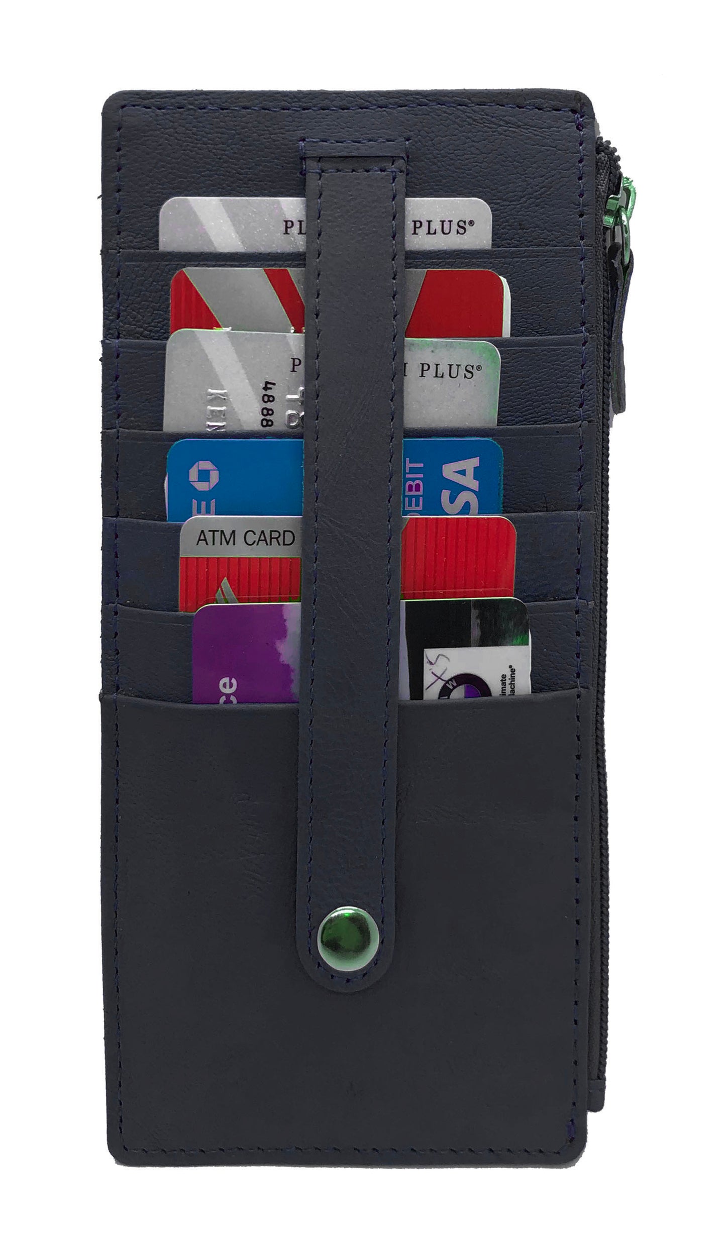 RFID Blocking Leather Women's Stacker Wallet Card Case ID Window Zip Pocket
