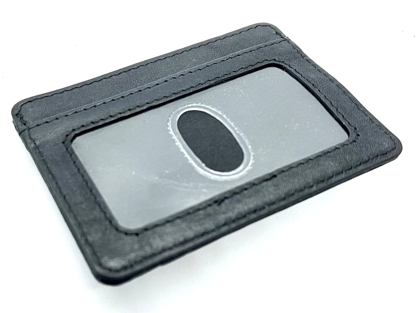 RFID Blocking Black Genuine Leather Men's Money Clip Credit Card ID Wallet