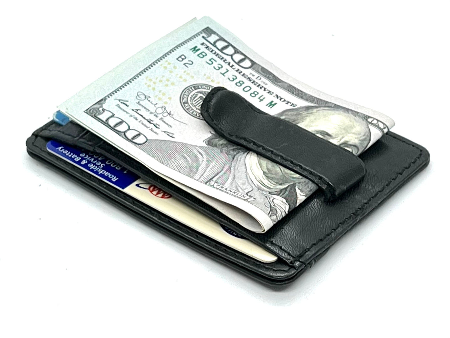RFID Blocking Black Genuine Leather Men's Money Clip Credit Card ID Wallet