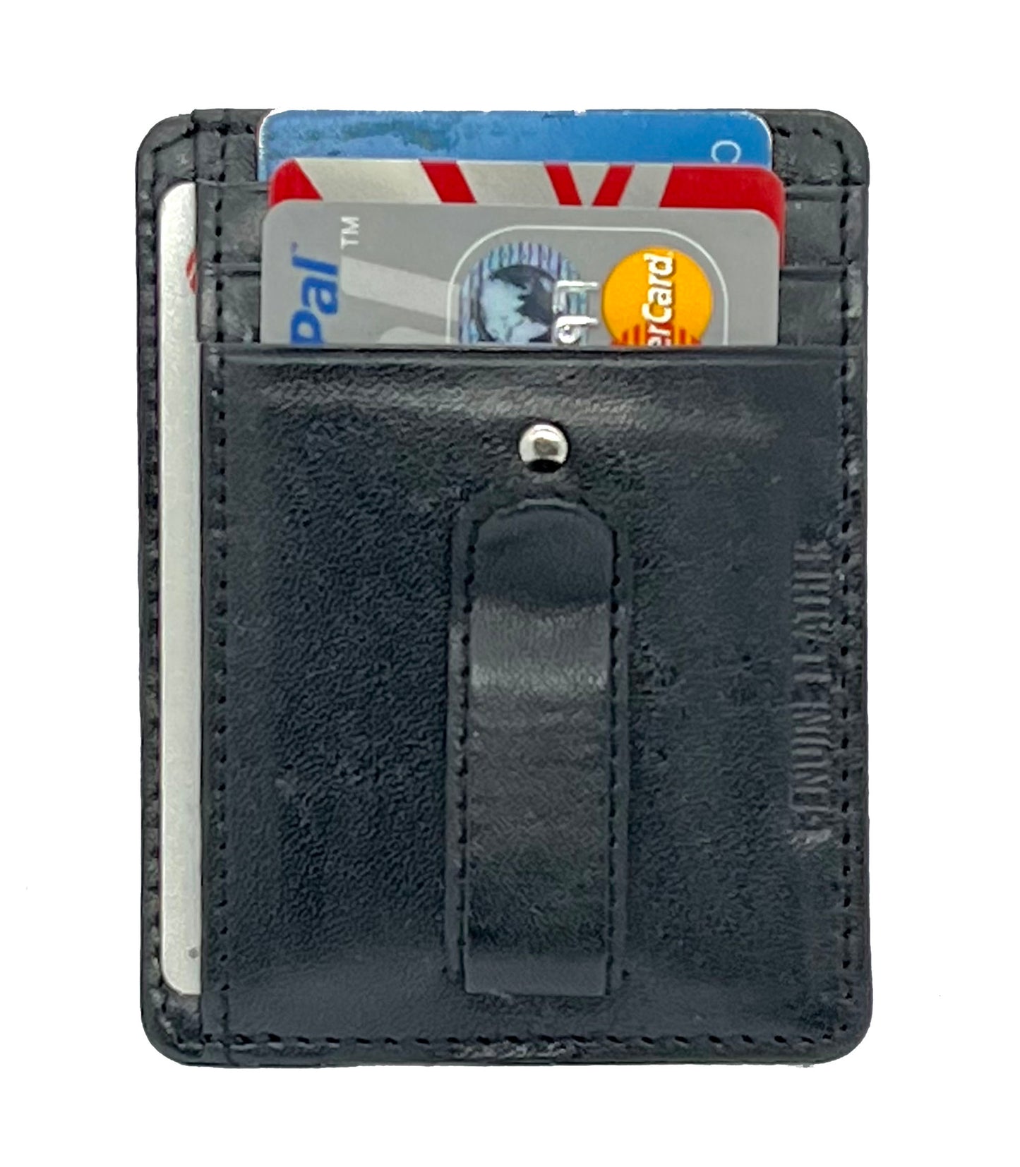 RFID Blocking Black Genuine Leather Men's Money Clip Credit Card ID Wallet