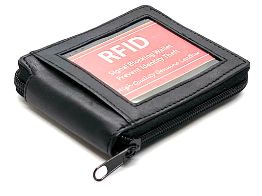Genuine Leather Men's Bifold Wallet Credit Card Holder Zip Around Clear Card Insert