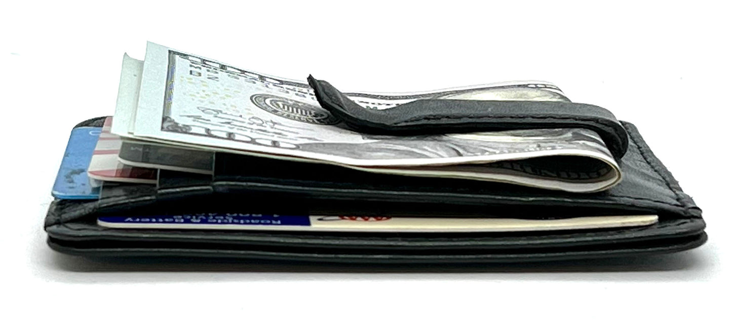 RFID Blocking Black Genuine Leather Men's Money Clip Credit Card ID Wallet