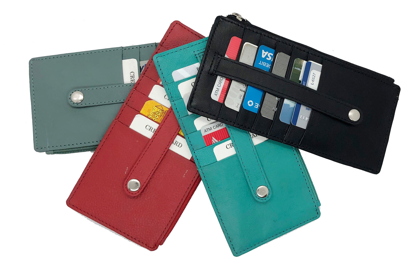 RFID Blocking Leather Women's Stacker Wallet Card Case ID Window Zip Pocket