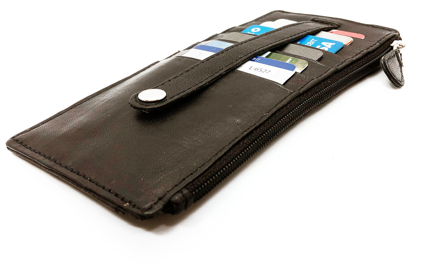 RFID Blocking Leather Women's Stacker Wallet Card Case ID Window Zip Pocket