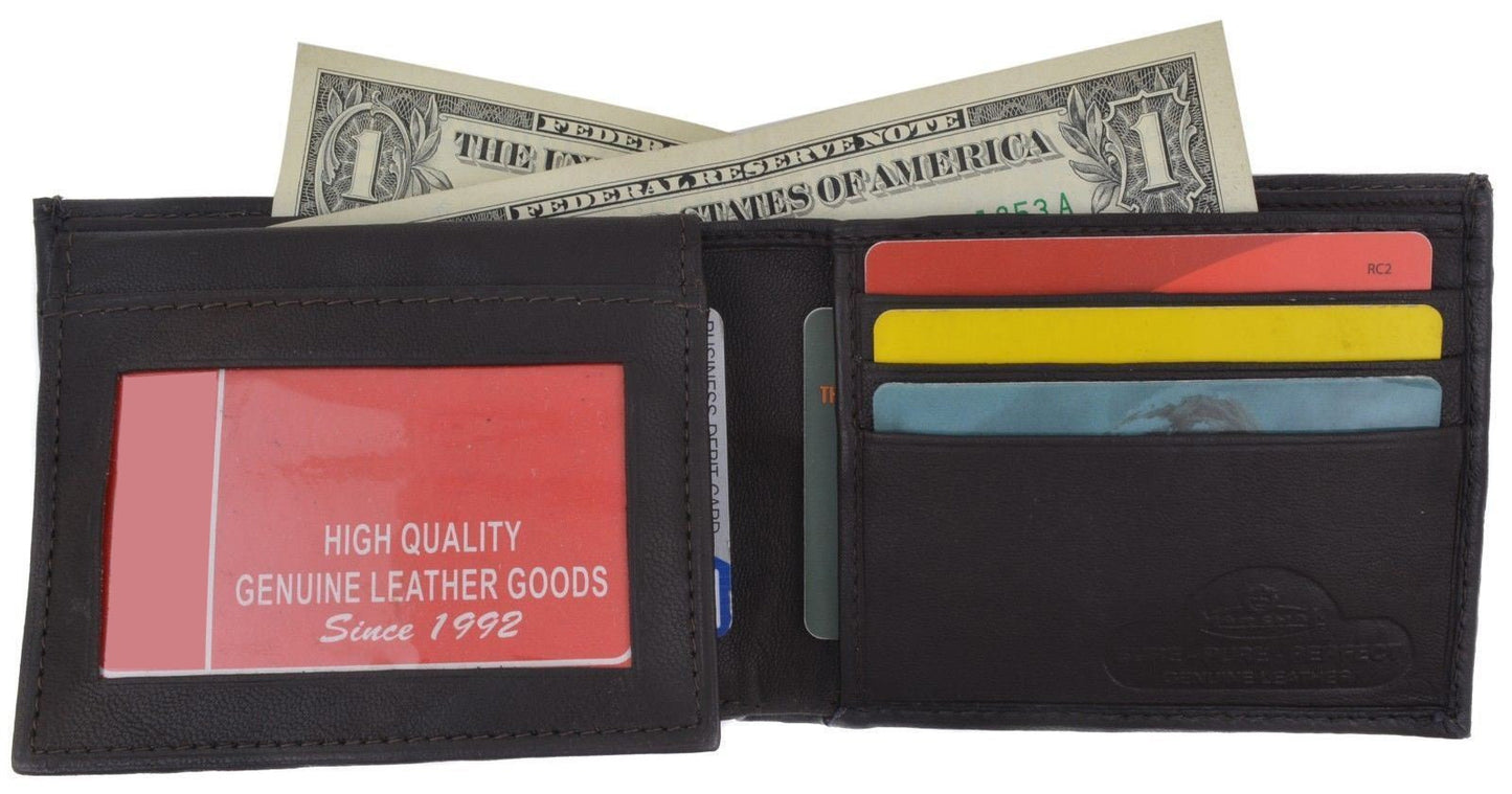 Men's Genuine Leather Flap Top Bifold Wallet ID Card Holder Thin Black Brown