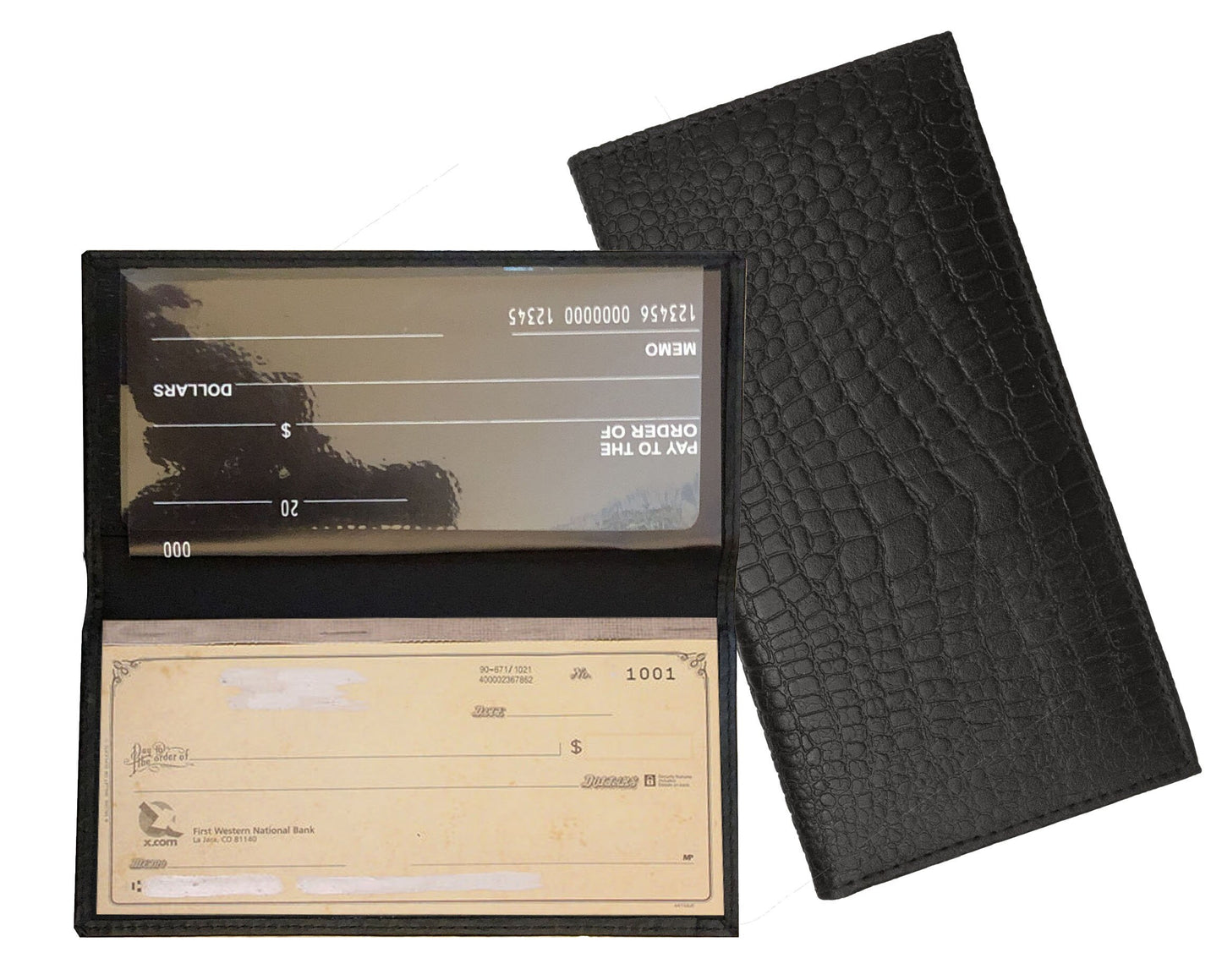 Genuine Leather Standard Croc Print Checkbook Cover Long Croc Print Wallet Western Cowboy Style Crocodile