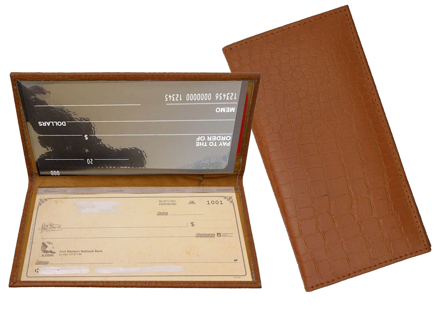 Genuine Leather Standard Croc Print Checkbook Cover Long Croc Print Wallet Western Cowboy Style Crocodile