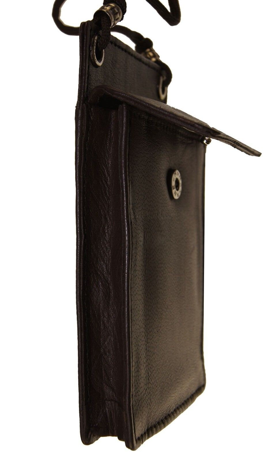 Genuine Leather ID Badge Lanyard Key Coins Holder Neck Strap Wallet