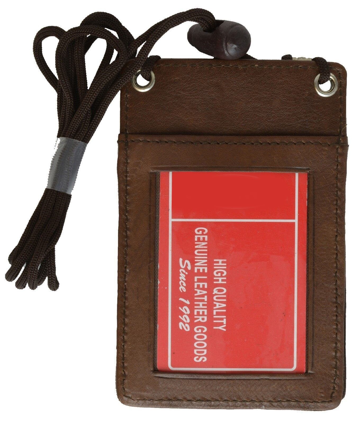 Genuine Leather ID Badge Lanyard Key Coins Holder Neck Strap Wallet