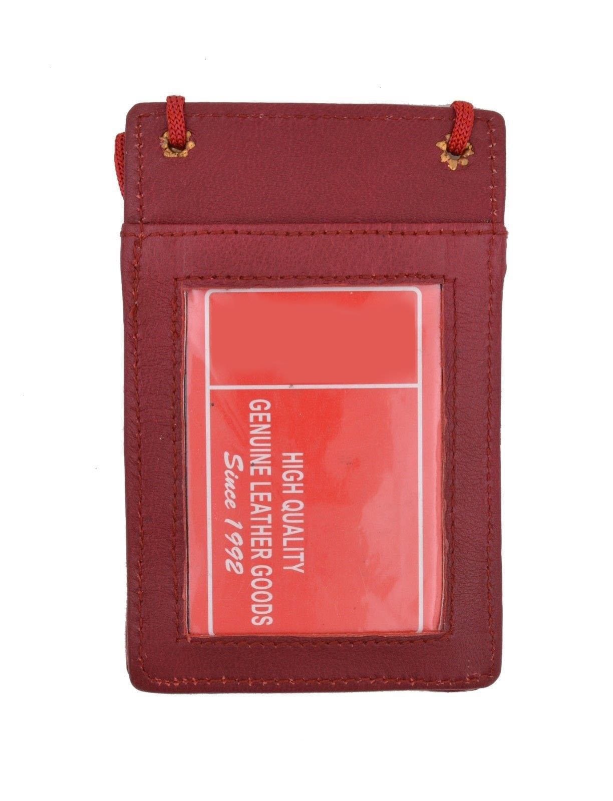 Genuine Leather ID Badge Lanyard Key Coins Holder Neck Strap Wallet
