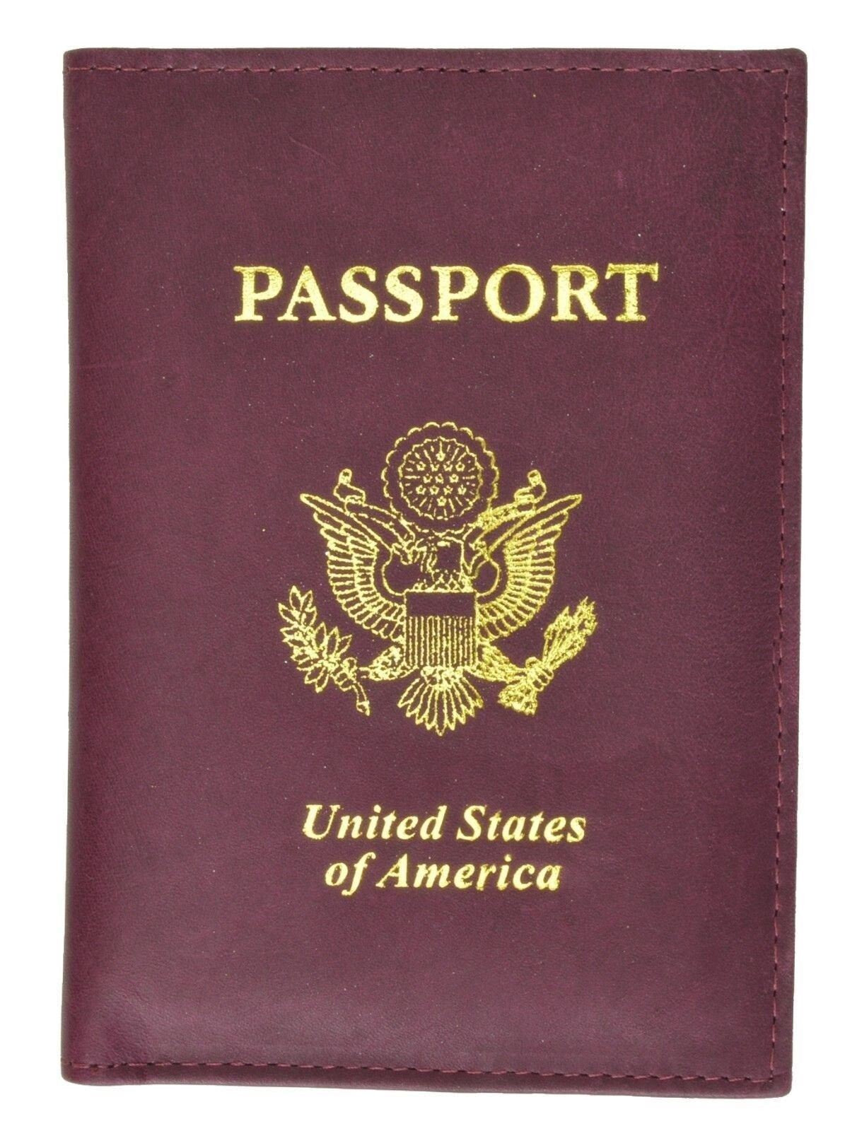 USA Genuine Leather Passport Cover Travel Document Holder ID Card Wallet