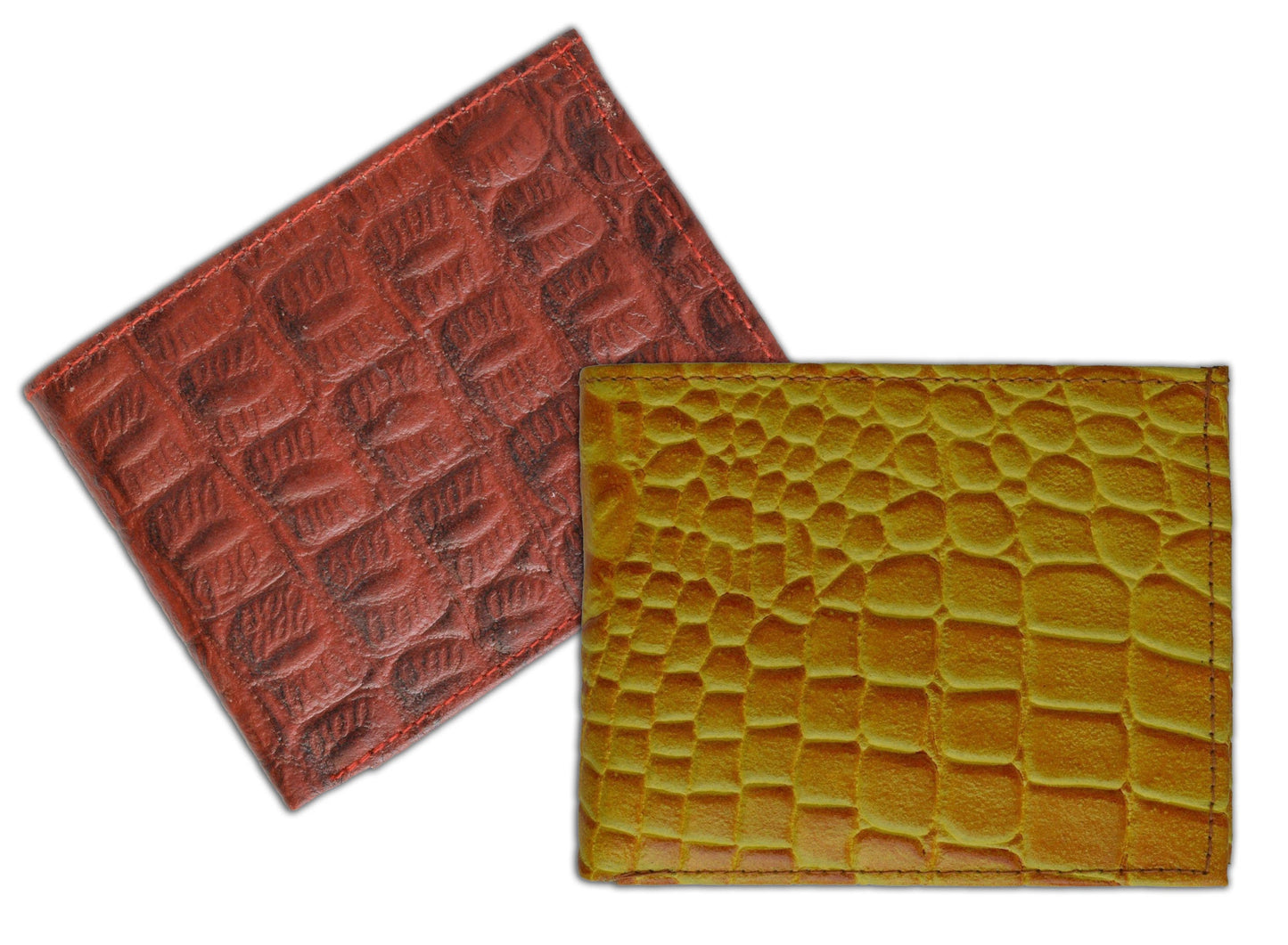 Genuine Cowhide Leather Croc Print Men's Flap Top Card Bifold Wallets Cowboy Western Style