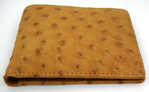 Genuine Cowhide Leather Ostrich Print Men's Bifold  Flap Top Wallets Cowboy Western Style