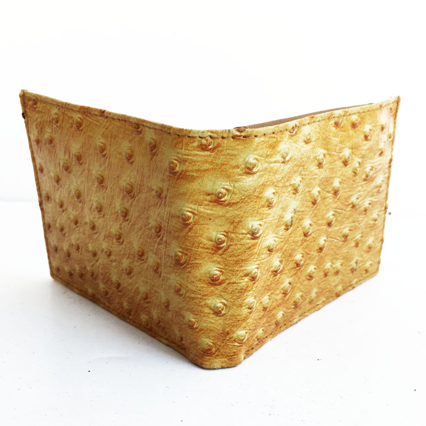 Genuine Cowhide Leather Ostrich Print Men's Bifold  Flap Top Wallets Cowboy Western Style